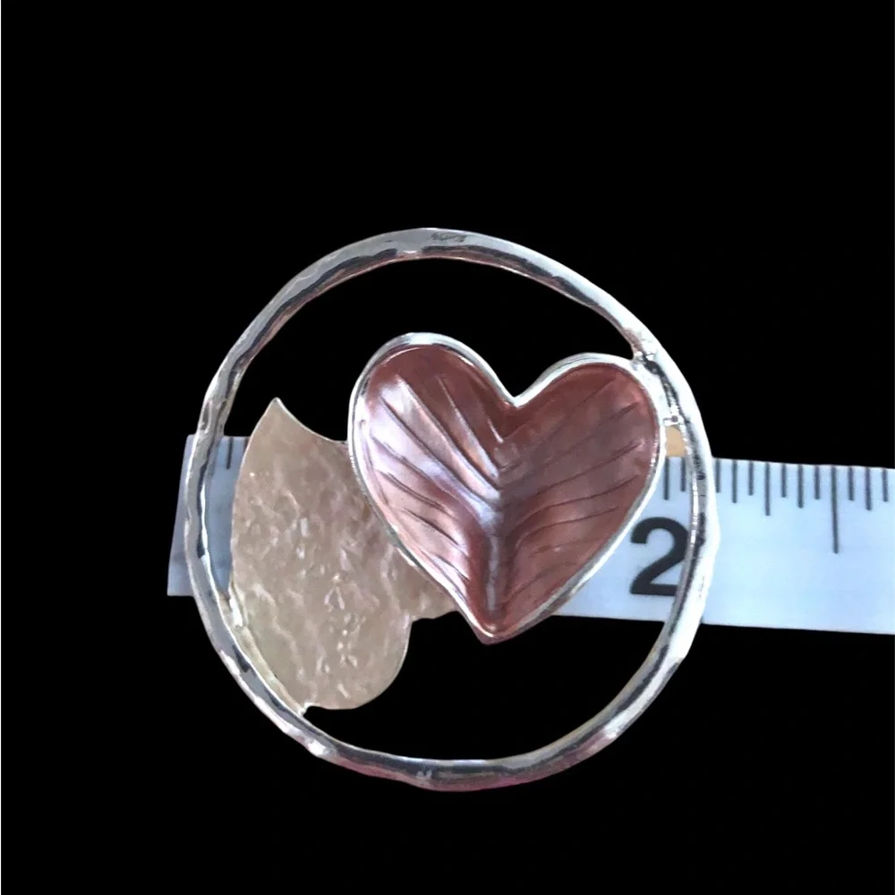 Vtg Sculptural Heart Pendant Necklace Silver Tone Snake Chain Modernist Pop‎ Art